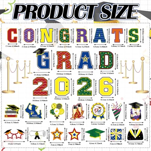 Image of Landhoow 30 Pcs Graduation Car Magnets 2026 Senior Graduation Car Decoration Bumper Sticker Congrats Grad Magnet Magnetic Refrigerator Decal for Grad Parade Party Supplies(Colorful)