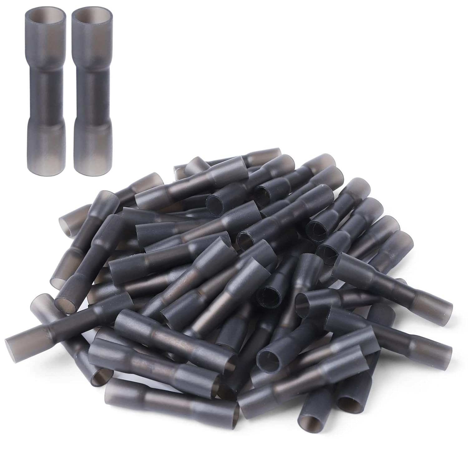 250PCS Heat Shrink Butt Wire Connectors 14-12 AWG, Insulated Waterproof Electrical Wire Connectors Automotive Marine Grade Wire Crimp Terminals Butt Splices, Ideal for Boat, Truck, Black