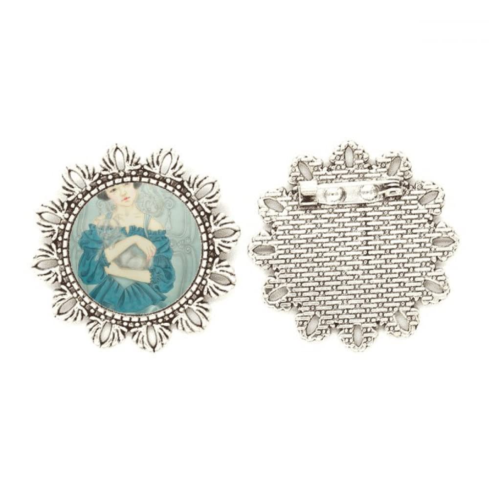 Broche de plata con flores chinas azules medianas para ropa 4