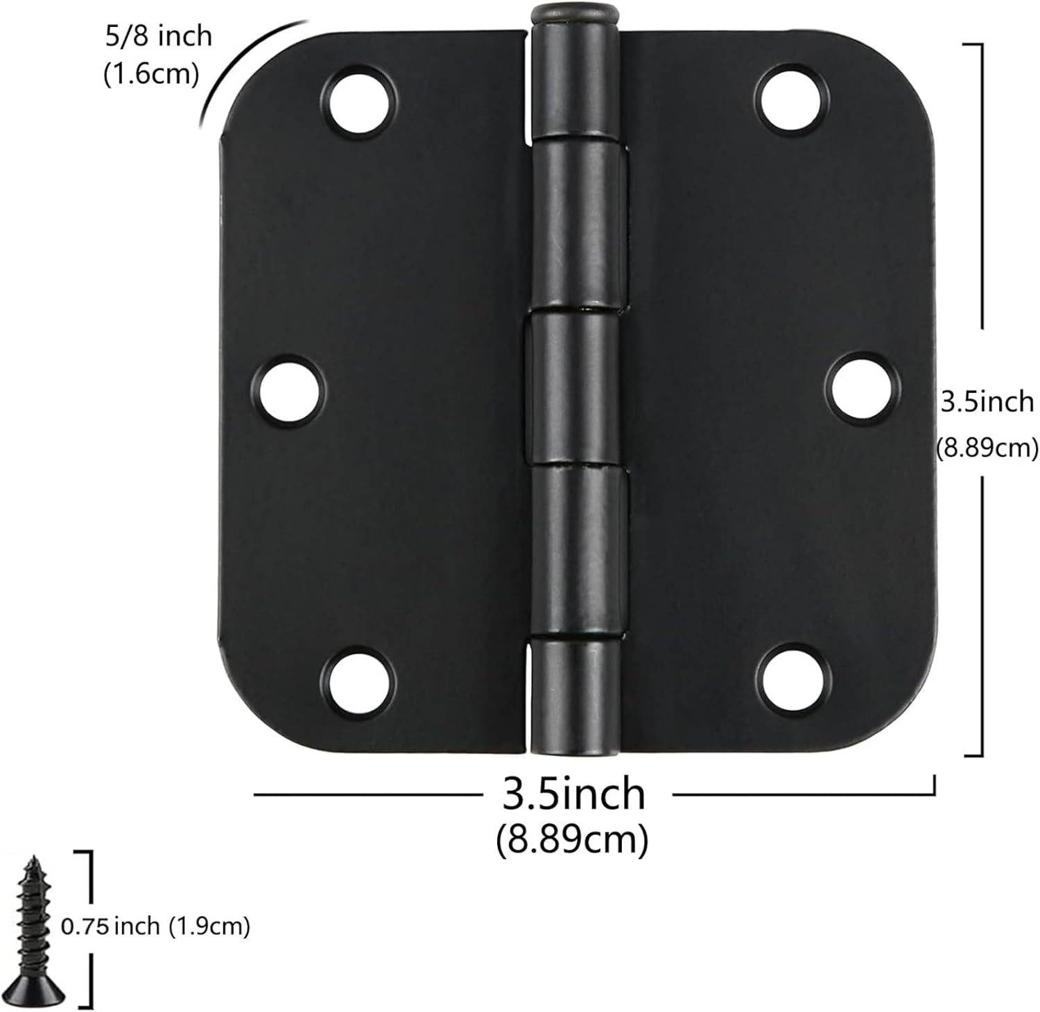 2/10/20/30pcs Round Matte Black Door Hinge 3.5inch 5/8" Radius Internal3 1.0/2inch Flat Iron Dual Folding Residential(Black-16Pcs)