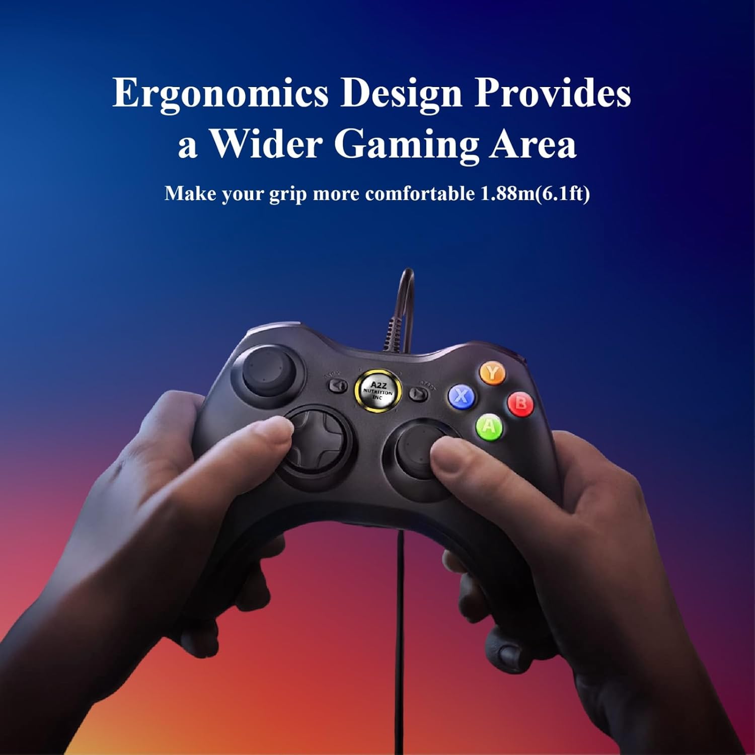 A2Z NUTRITION INC Wired Controller for Xbox 360 – USB Gamepad with Dual Vibration, Turbo Function, 7.2FT Cable – Compatible with Xbox 360/360 Slim & PC Windows 7/8/10/11