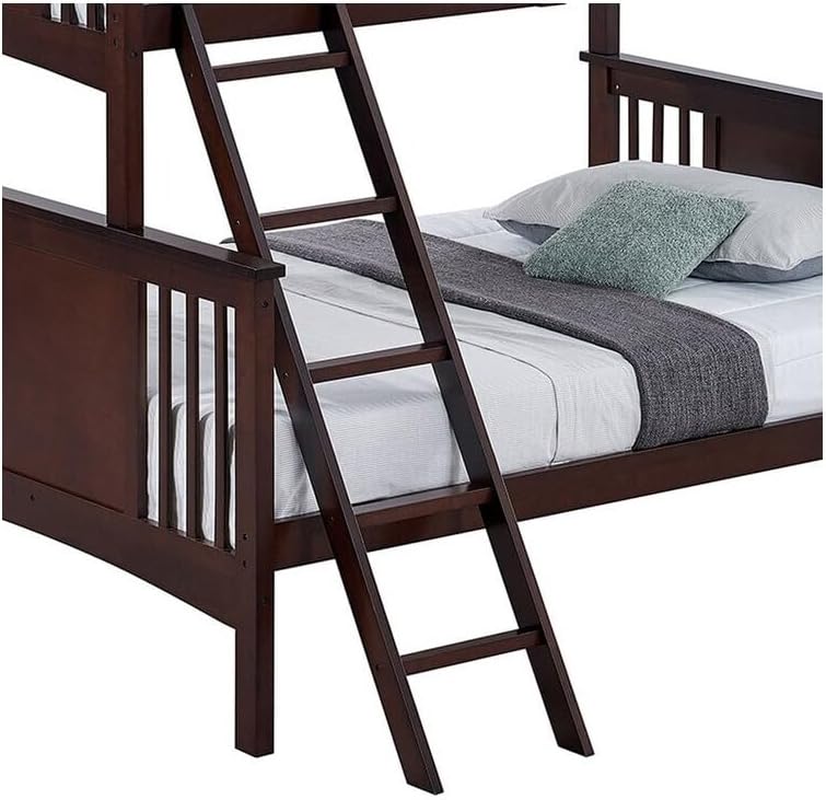 HomeStock African Artifacts 72.5 x 80 x 65.5 Inch Twin Over Full Bunk Bed with Angled Ladder and Dark Brown Solid Hardwood Frame