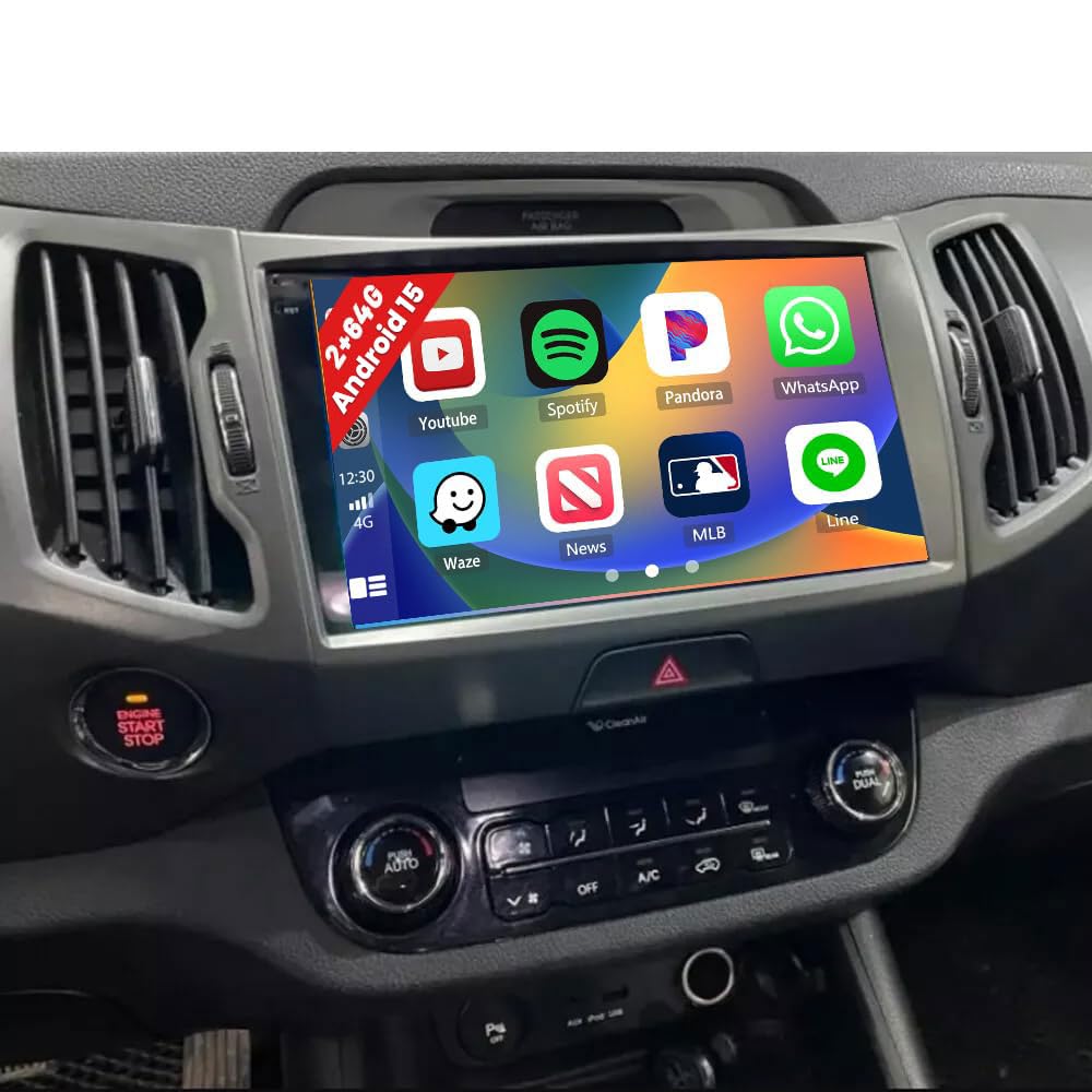 2+64G Car Stereo for Kia Sportage 2010 2011 2012 2013 2014 2015 2016 Wireless Apple Carplay Android Auto,9 inch Touch Screen Android Radio GPS WiFi