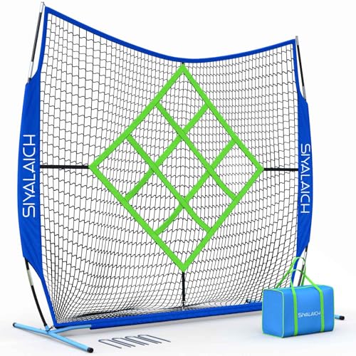 SIYALAICH 7x7 ft Baseball and Football & Soccer Net,for Baseball & Softball Batting,Football Throwing,Soccer Shots,Improve Aim Able,Multi-Function Sports Net,for Kids and Adults of All Skill Levels ?