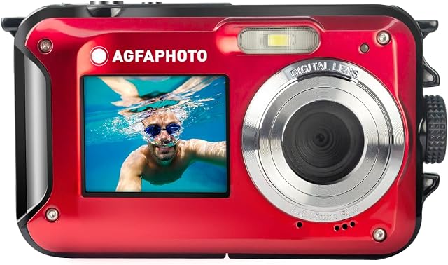 AGFA PHOTO Realishot WP8000 Waterproof Digital Camera (24 MP, Full HD Video, Dual LCD Screen, 16x Digital Zoom, Digital Stabilizer, Lithium Battery) Red