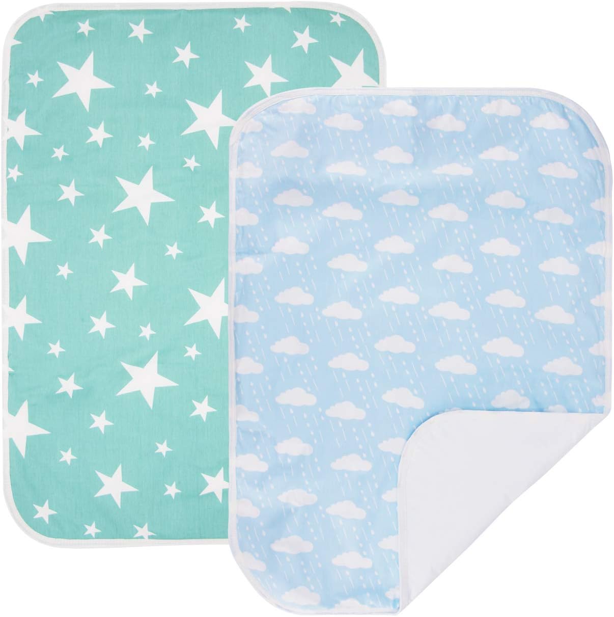 PEKITAS 2 Pack Waterproof Diaper Changing Pads Travel Friendly Super Soft Fabric Size 19.5 x 27.5 inches (Medium,0-1 Year),Sky Blue Series