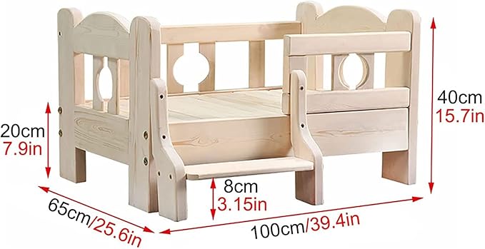 Cama para Perro Grande 100cm con Barandilla y Escaleras de Madera miniatura 3