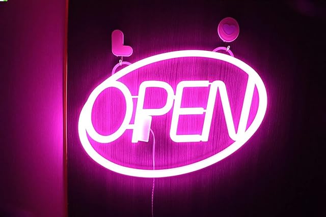 iKefe 16 x 10 Inch LED Neon Light Up Open Sign with Remote Timer, Large Outdoor USB Powered Open Closed Door Neon LED Lighted Signs for Business, SPA, Nail, Hair Salon, Bar, Massages, Beauty (Pink)
