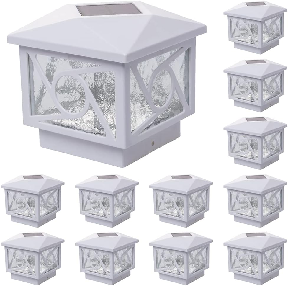 GreenLighting Geometric Circle Solar Post Cap Lights Fits 4x4 Wood, 4x4 & 5x5 PCV/Vinyl Outdoor Solar Powered Post Cap Light, Fence Post, Landscaping, Deck, Garden- Bright LED Waterproof White 12 Pack