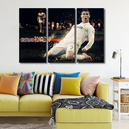Miniatura 128 de TISHIRON 3 paneles CR7 Cristiano Ronaldo - Póster en lienzo para decoración de pared, pelota deportiva, casa moderna, para club, arena, sala