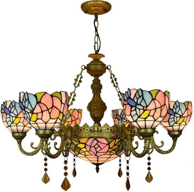 Blivuself Tiffany Chandelier Lamp 32 Inch Tiffany 6 Heads Chandelier Hummingbird Lamp lampkapjes Inverted Ceiling Pendant Lamp For Lobby Living Opknoping Light Room Restaurant Bar