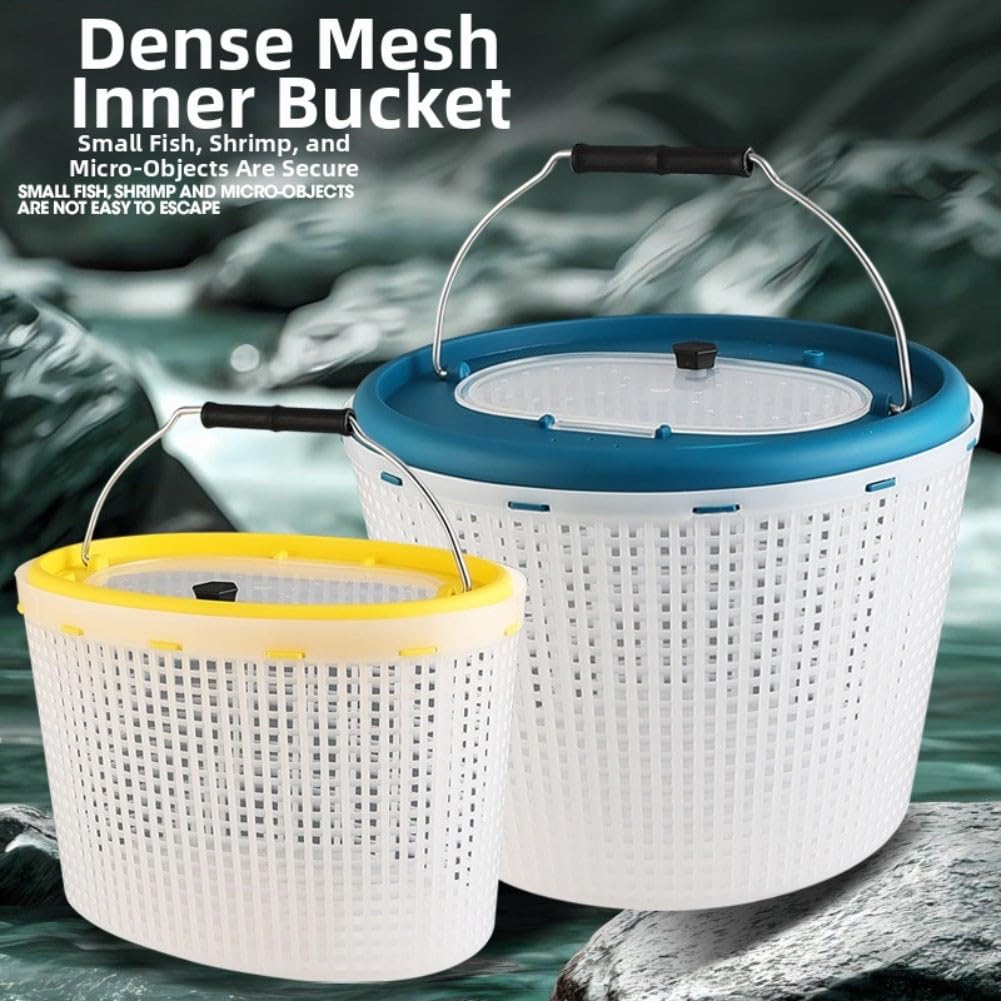 Secchio da pesca 2 in 1, design a doppia parete e inserto con colino, robusto secchio da pesca in polipropilene con manico, per pesci vivi, impermeabile e resistente agli urti, 33 x 23 x 23
