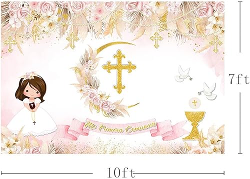 Vista 10 de Telón de fondo bohemio de bautismo de 7 x 5 pies para niña, Mi Primera, comunión, bautizo, fotografía, fondo de fotografía de Dios bendiga