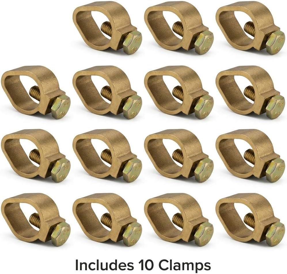QWORK Copper Ground Rod Clamp 3/4" Diameter – Connects 1/0–10 AWG Wire for Commercial, Residential & Farm Systems