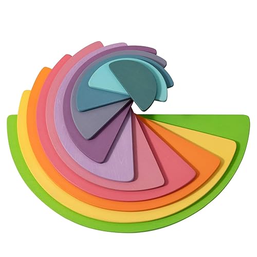 Wooden Rainbow Semicircle Stacker Toys, 11Pcs Semicircle Pastel Rainbow Stacking