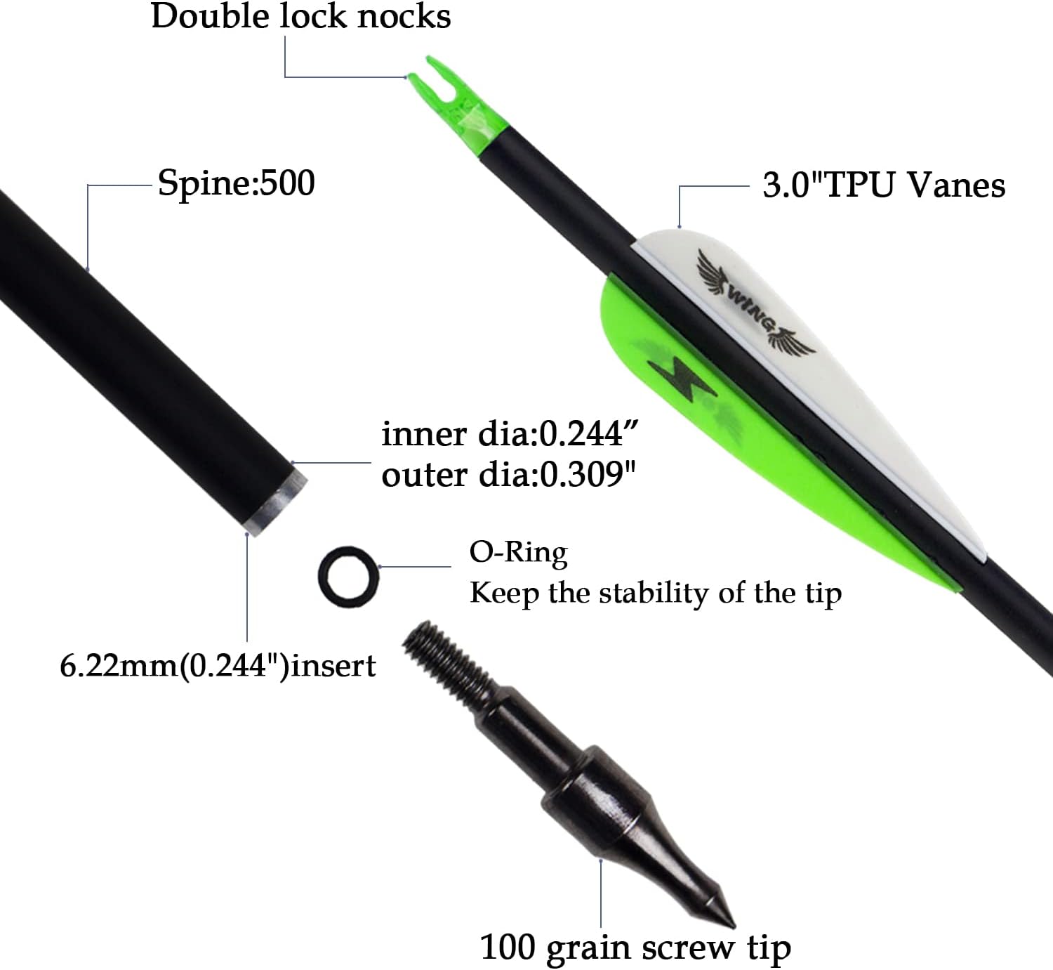 e5e10 31inch Carbon Arrow Archery Targeting Practice Hunting Arrows for Compound & Recurve Bow with Removable Tips(Pack of 12) (Black White) : Sports & Outdoors