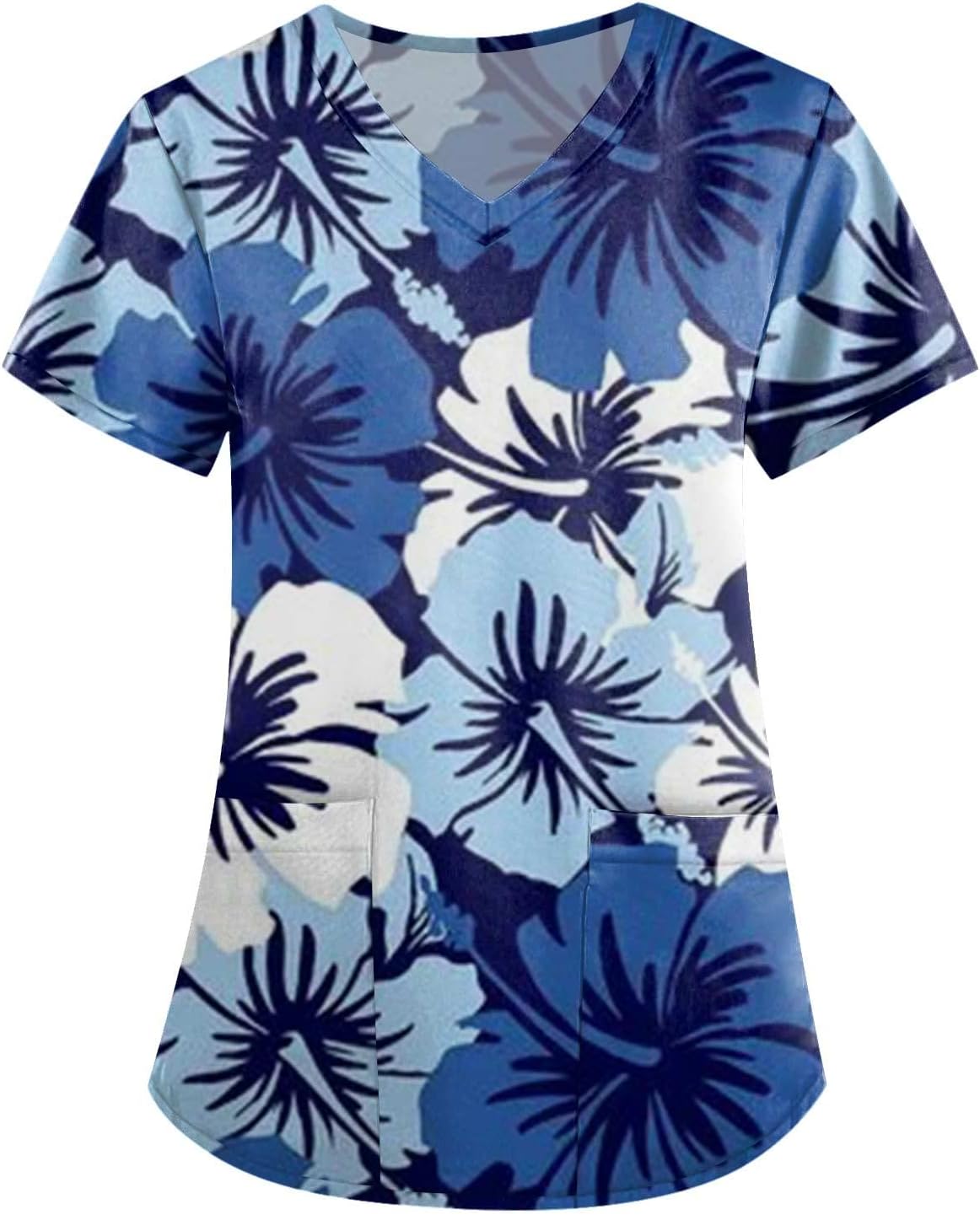 Women's Stretch Tops Tunic Scrubs Tops Plus Size V Neck Short Sleeve Cute Printed Workwear Lightweight T-Shirt with
