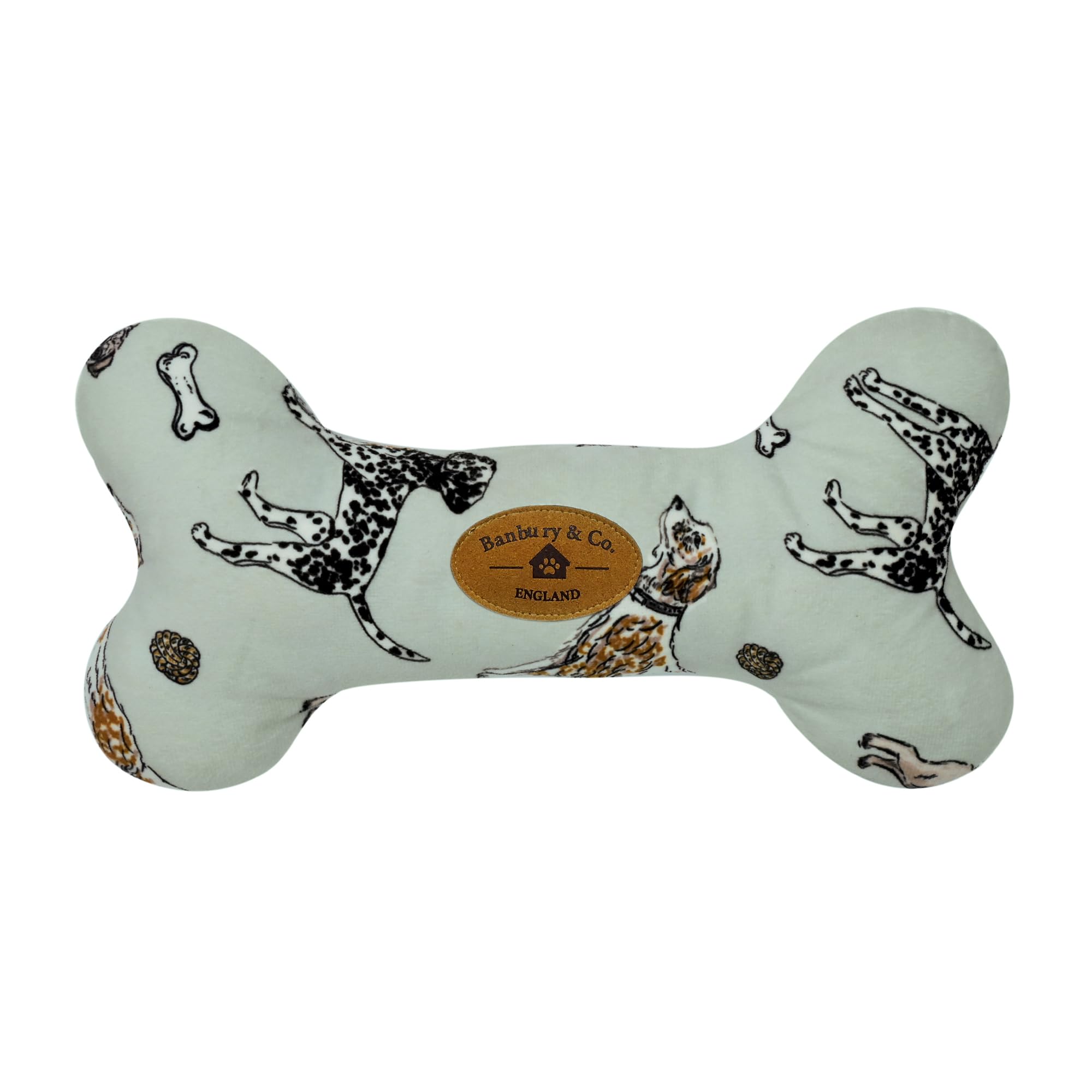 Banbury & Co Plush Bone Dog Chew Toy | Squeaker for Mental Stimulation | Fun Print Design | Interactive Dog Toy