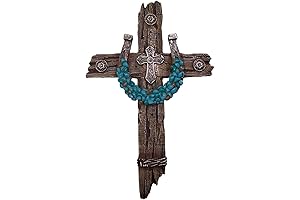Rustic Horseshoe Cross Wall Decor with Turquoise Emblem