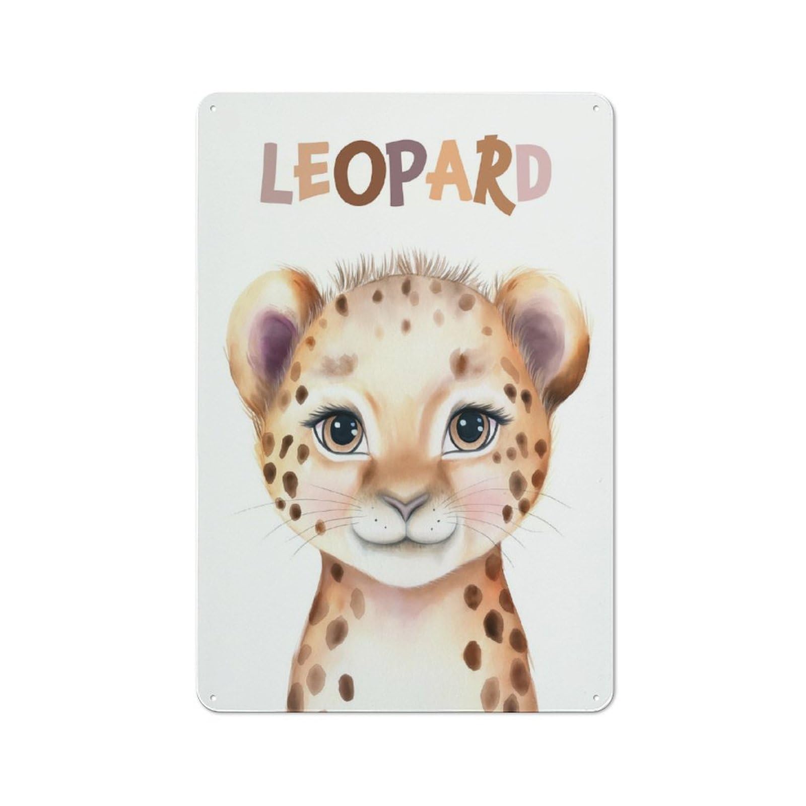 Vintage Metal Plaque 30x20cm Featuring Cute Leopard Watercolor Nursery for Hallway Wall, for Wall Display Collectors