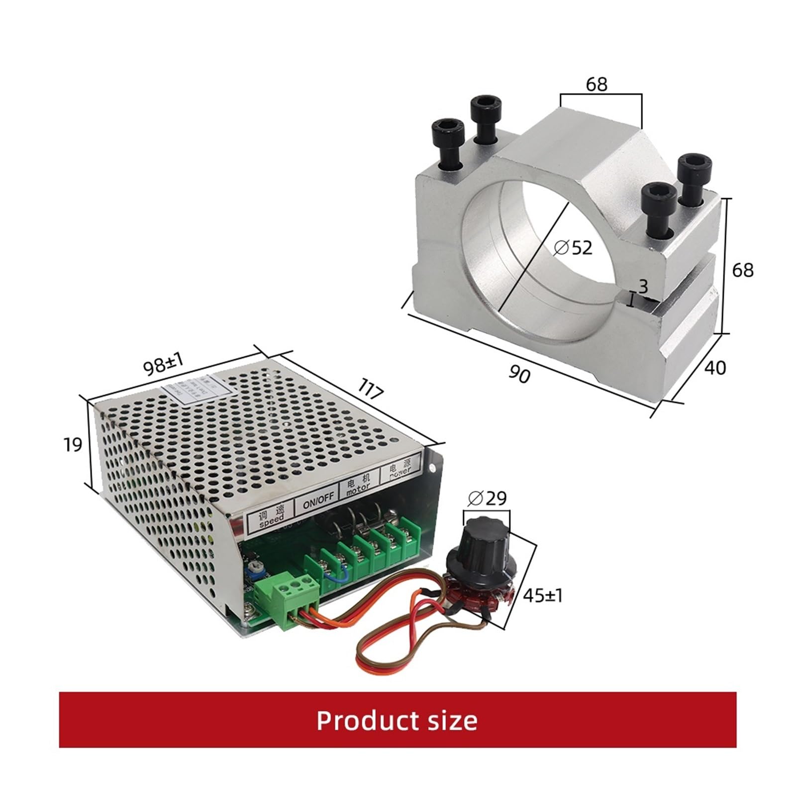 Wrzeciono CNC Wrzeciono chłodzone powietrzem 0,5 kW ER11 Chuck CNC 500 W silnik wrzeciona + zaciski 52 mm + regulator prędkości zasilania dla majsterkowiczów(500w mount bracket)