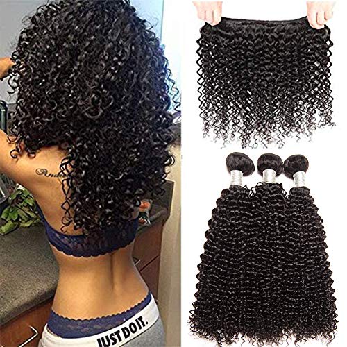 Doris Beauty Hair Virgin Brazilian Curly Hair Weave 3 Bundles 8A Unprocessed Kinky Curly Weave Natural Black Color Deep Curly Remy Hair Extension (16'' 16'' 16'')
