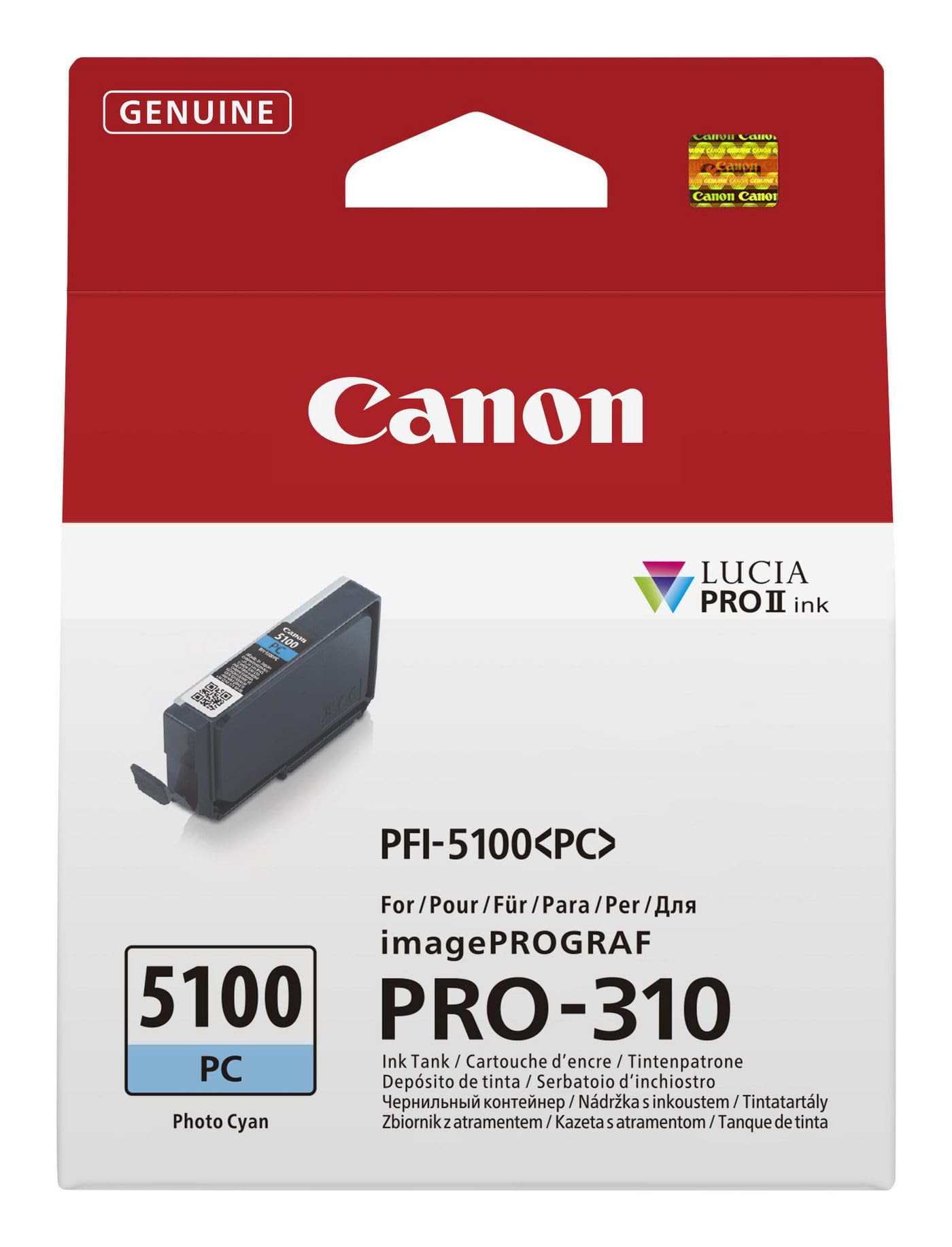 Canon PFI-5100PC – Cartouche d’Encre d’Origine pour imprimante Photo (1x Cyan Photo) – Compatible imagePROGRAF PRO-310
