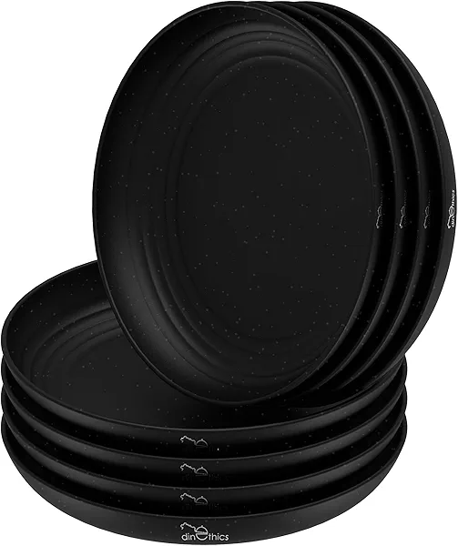 Wheat Straw 9 inch Dinner Plates Set of 8 - Microwave Safe Unbreakable Black Dishes for Kitchen, Kids and Adults - Camping and Dorm Plates