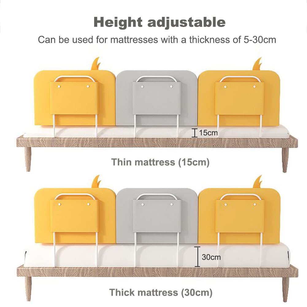 Barandilla de Cama, barandilla anticaída Ajustable en Altura para Cama Infantil, Barrera Protectora para niños pequeños o Camas de Adultos (tamaño: 60 cm, Color: Estampado Amarillo
