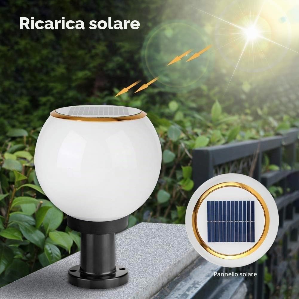 Reisx Sfera rotonda LED in acciaio inox solare Alberino della lampada da esterno IP65 impermeabile Colonna luci del giardino della luce della lanterna pilastro percorso for il Garden Villa Pillar Gard