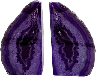 Decorative Agate Bookends 2-3 lbs Dyed Purple Natural Crystal Geode Book Ends for Home Decor Housewarming Gift 1 Pair