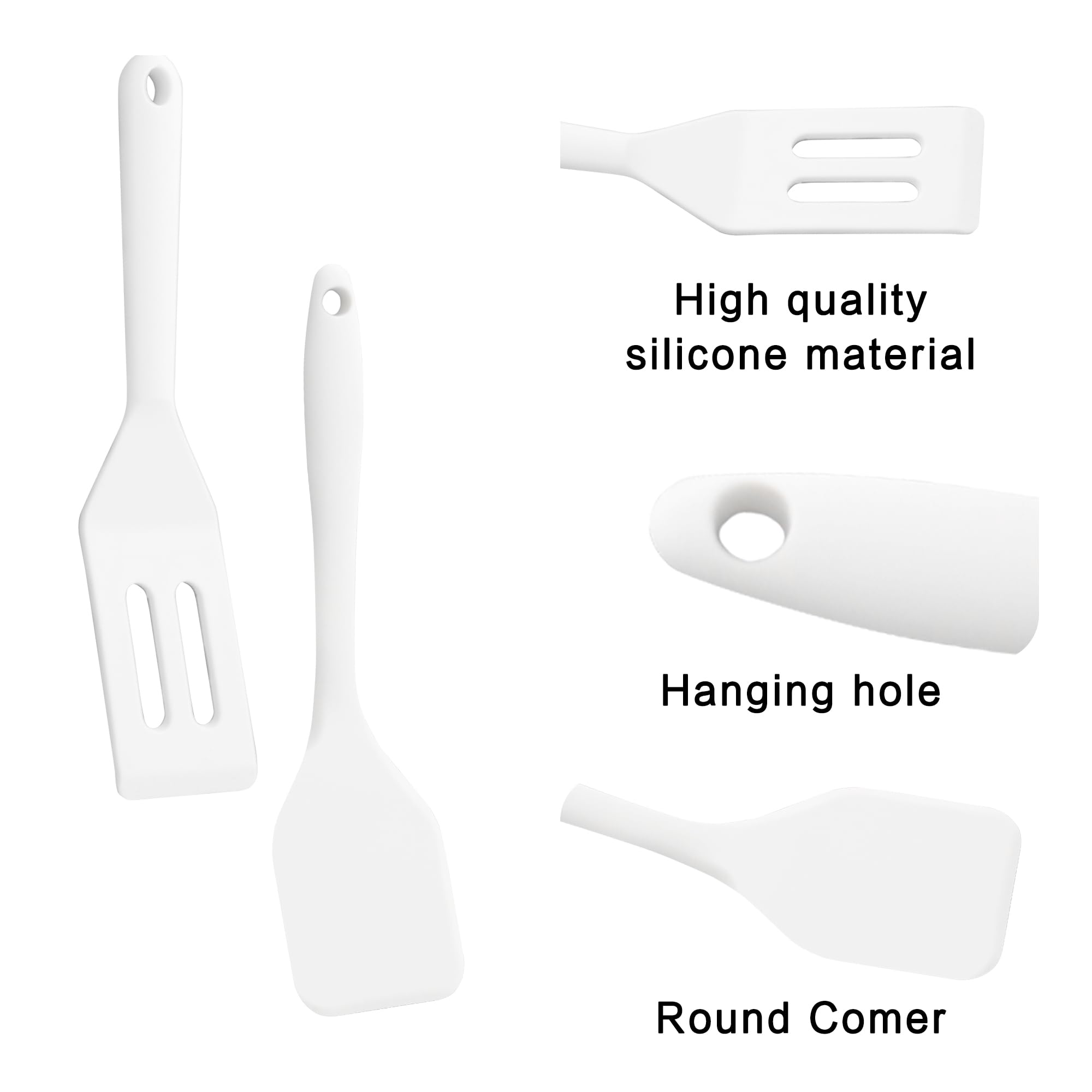 2 mini espátulas de silicona, espátula ranurada de silicona antiadherente, resistente al calor, para cocinar, color blanco