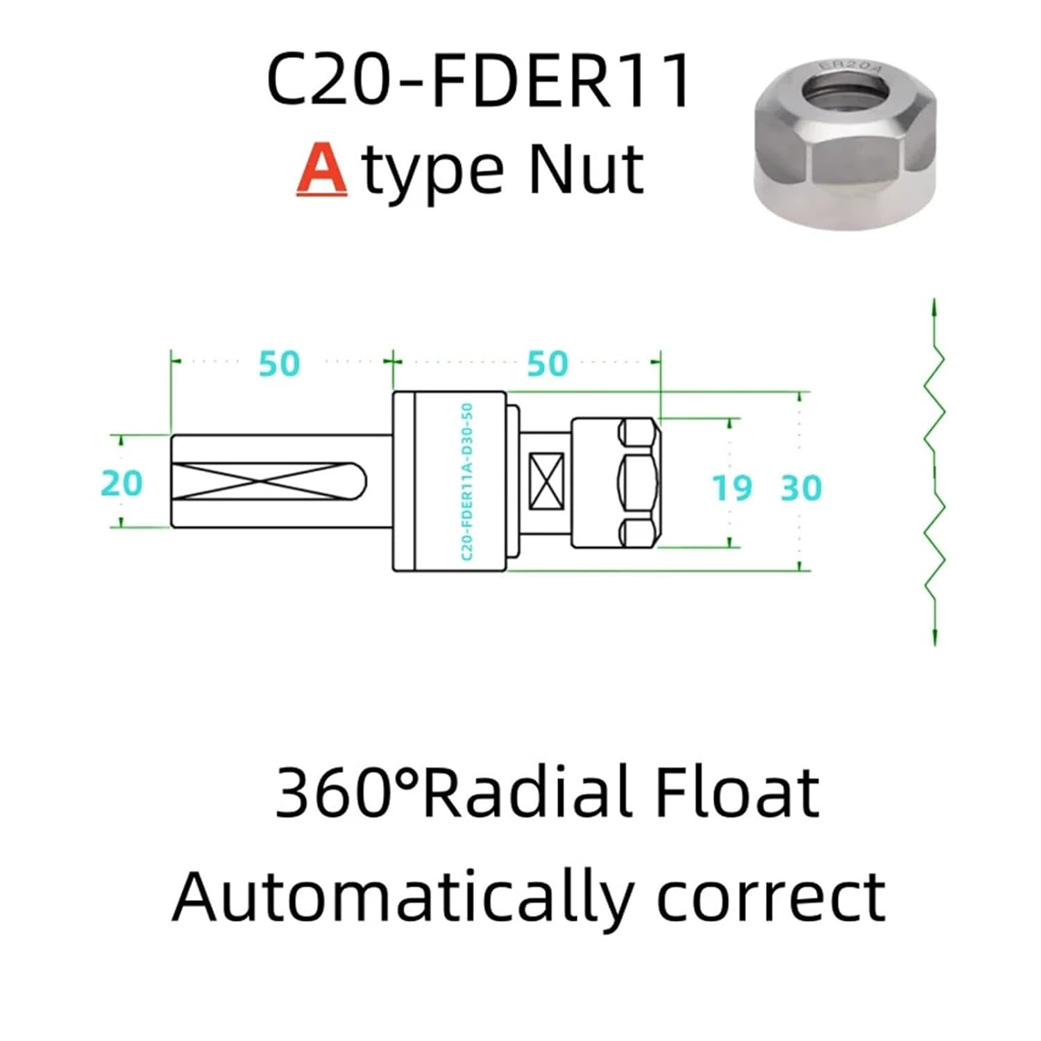 C20 Straight Shank Radial Floating Reamer Holder for Lathe ER11-ER32(C20-ER11-A)