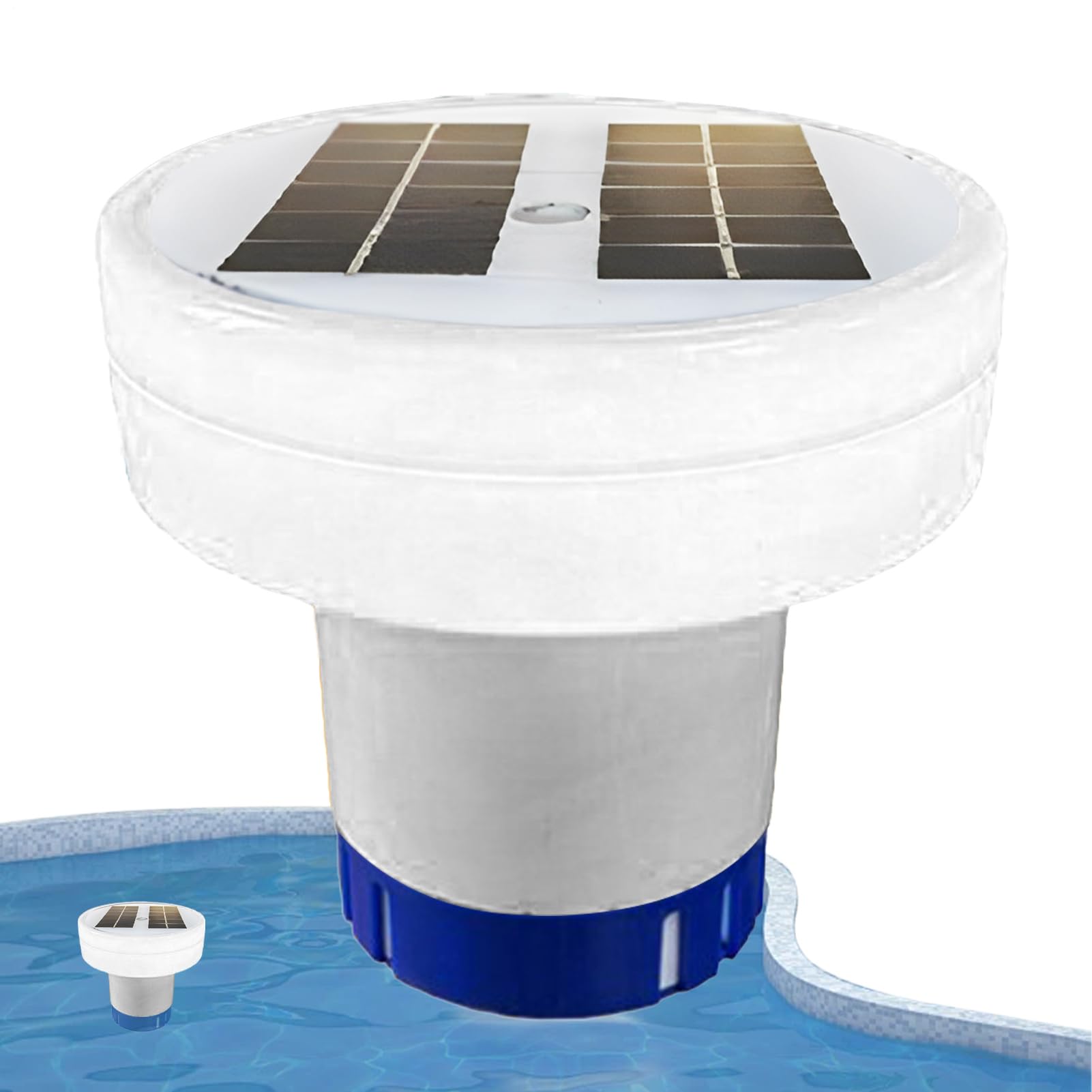 Ionizador de piscina solar flotante, purificador de agua alternativa a cloro para piscinas frescas de agua salada, energía solar para piscinas spas, limpiador ecológico con luz LED de cobre Io