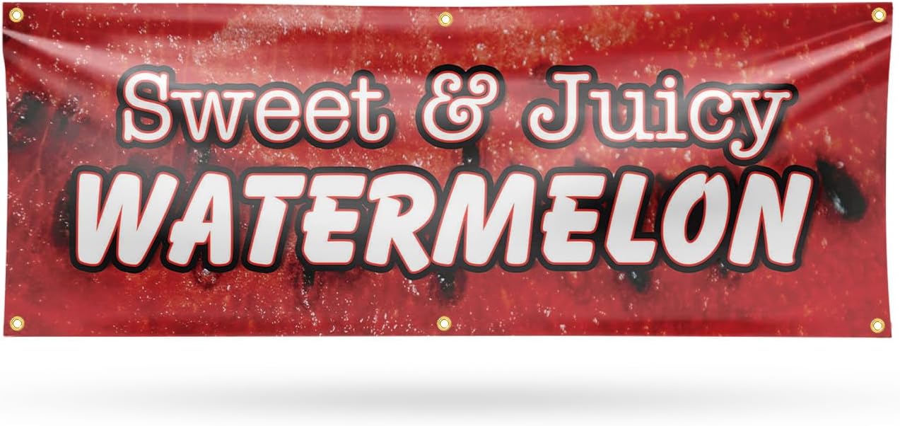 Sweet & Juicy Watermelon Banner Sign 48 Inch x 96 Inch | 13 oz Vinyl with Metal Grommets | Heavy-Duty Single-Sided Outdoor Durable Printed High-Quality Weatherproof | Made in the USA
