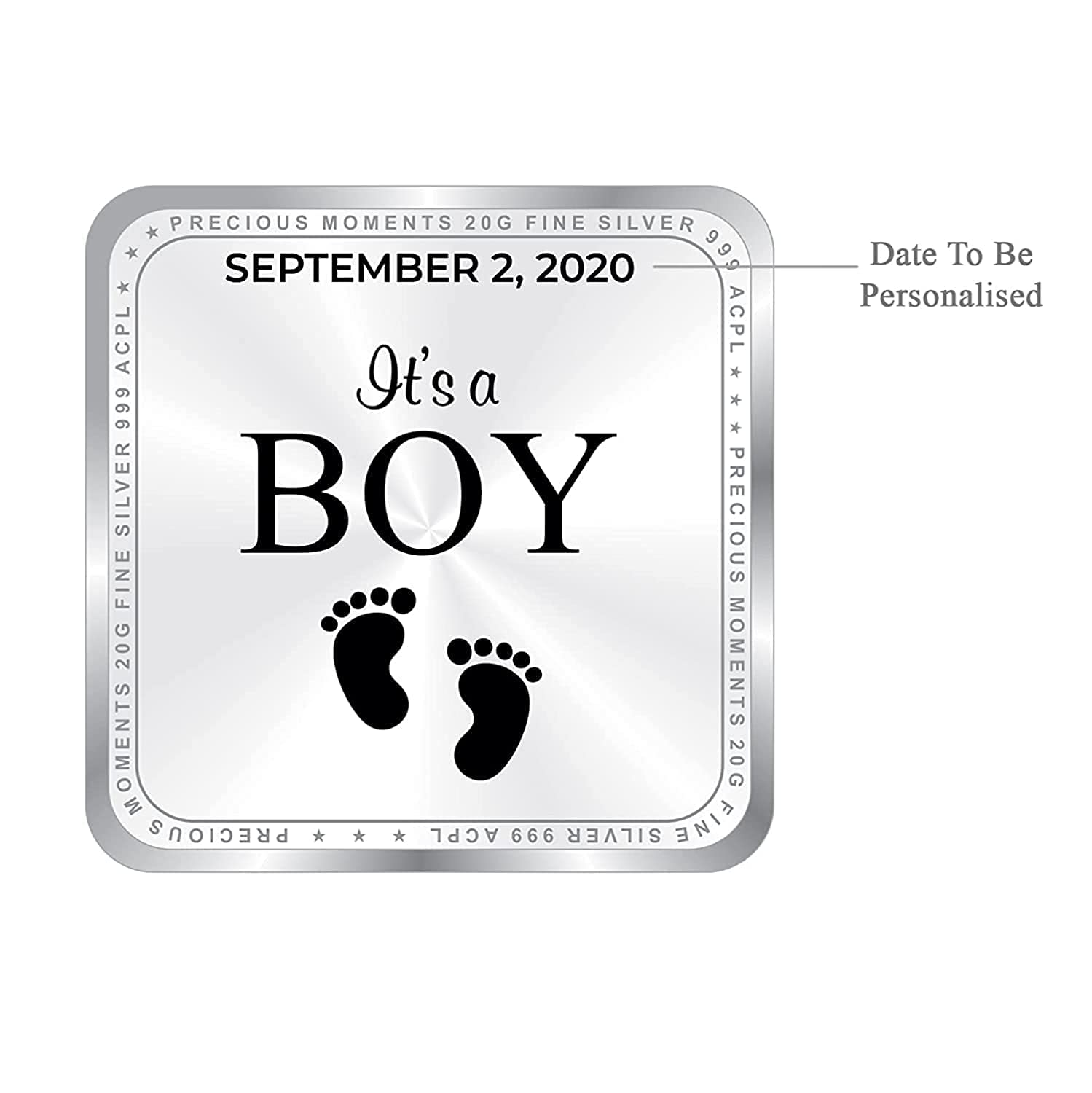 TRUESILVER ACPL BIS Hallmarked Personalised New Born Baby Boy Square Silver Coin 20 Gram 999 Pure by ACPL 2