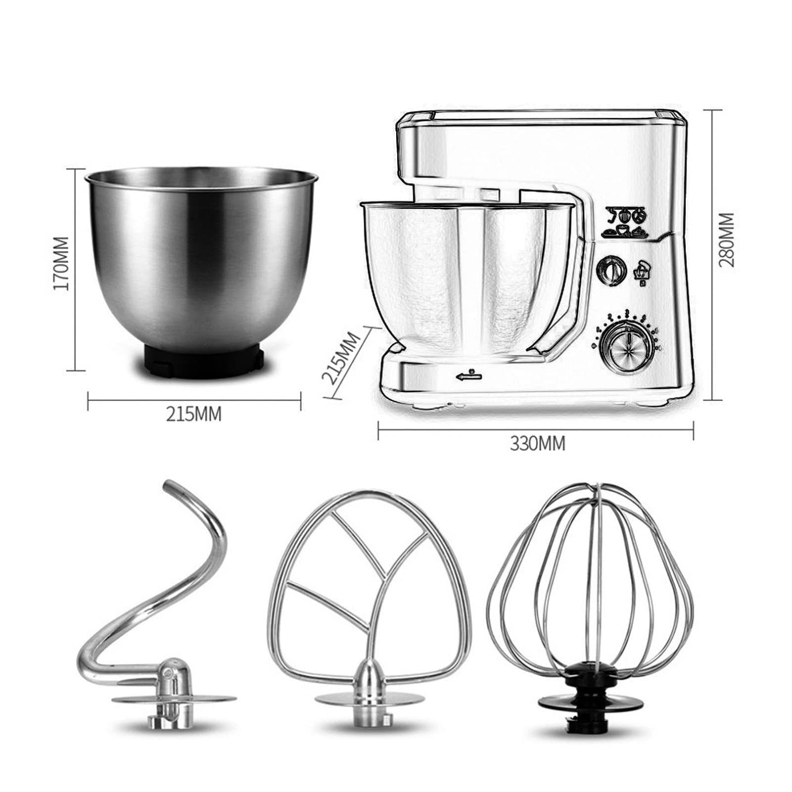 Robot kuchenny z miską do mieszania 4 litrów, elektryczny blender do ciast, gotowanie w kuchni, wybór wielu kół zębatych, 600 W