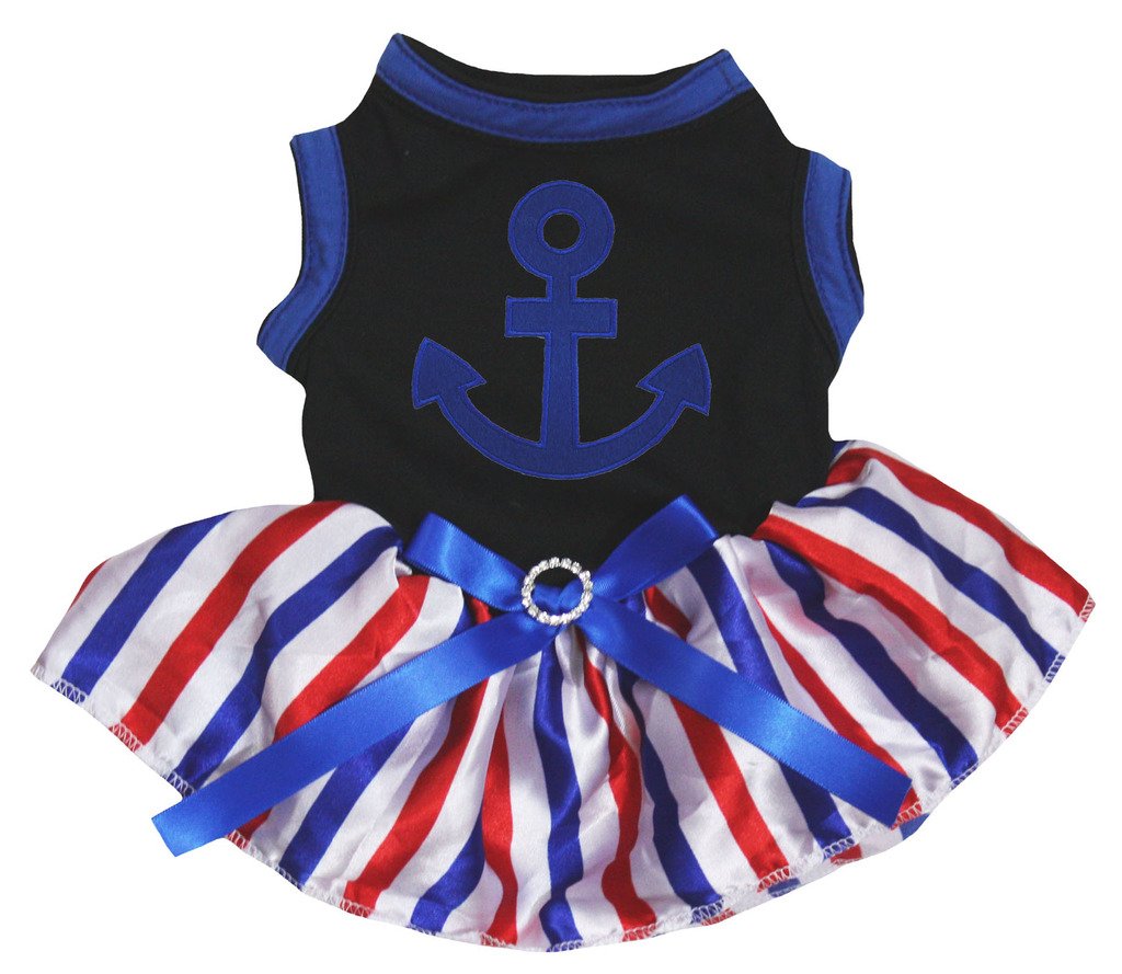 Vêtements pour chien style robe marin à rayures RWB et tutu pour chiot