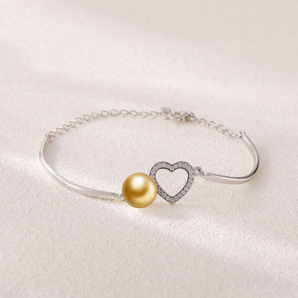 Wife Jewelry Gifts - Genuine South Sea Golden Pearl Jewelry Bracelet for Women, Birthday Jewelry for Girlfriend, Valentine's Day for Wife, Mother's Day for Mom Grandma, Gifts for Her NO33692