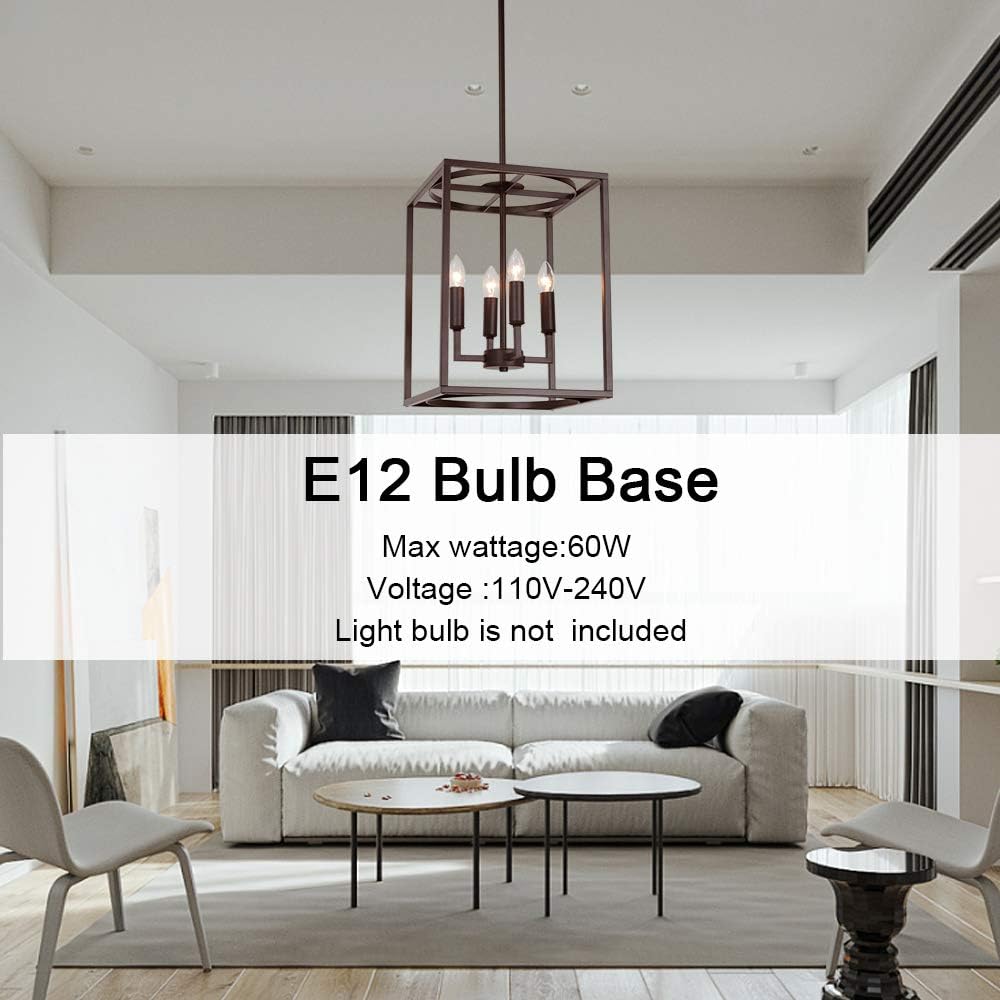 Exclusive BONLICHT Lantern Pendant Lighting 4 Light Kitchen Hall Foyer Cage Chandelier Industrial Oil Rubbed Bronze Candle Style farmhouse Lighting Fixtures Hanging Flush Mount Ceiling Light Hallway Dining Room