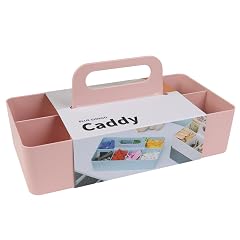 BLUE GINKGO Stackable Organizer Caddy Korean-Made Portable Tote for Bathroom Office Crafts or School Supplies Long Rectangle Pink