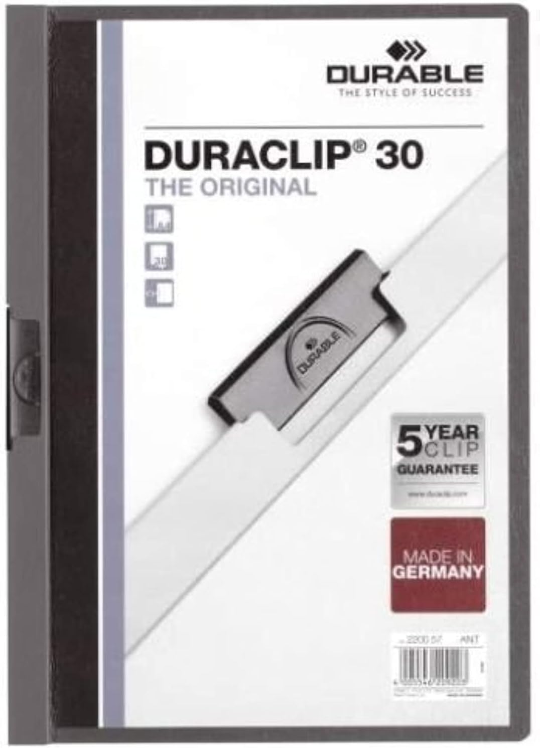 DURACLIP 30 A4 Clip Folder | Holds Up-to 30 Sheets of A4 Paper | Robust Metal Sprung Clip | Anthracite Grey Coloured Files