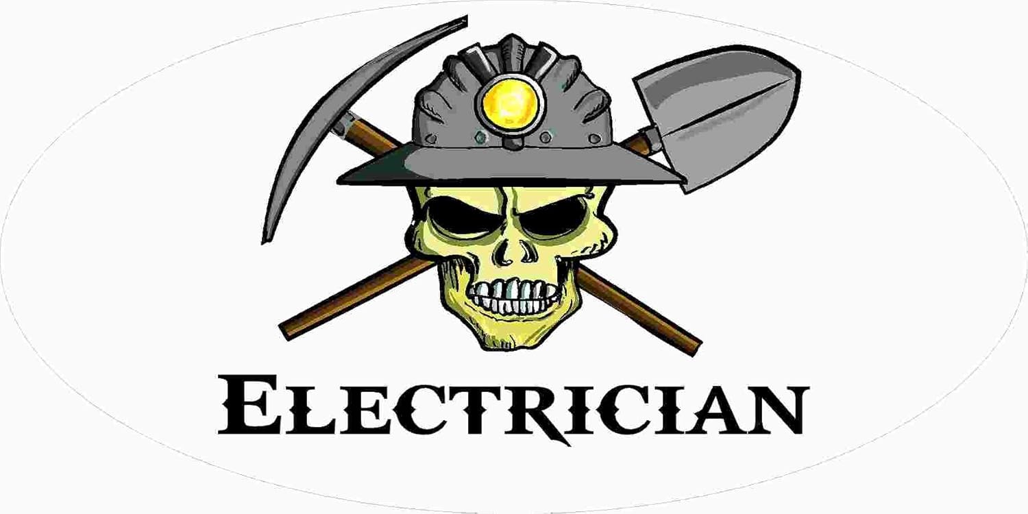3 - Electrician Coal Miner Skull 1 1/2" x 3" Hard Hat Stickers H402