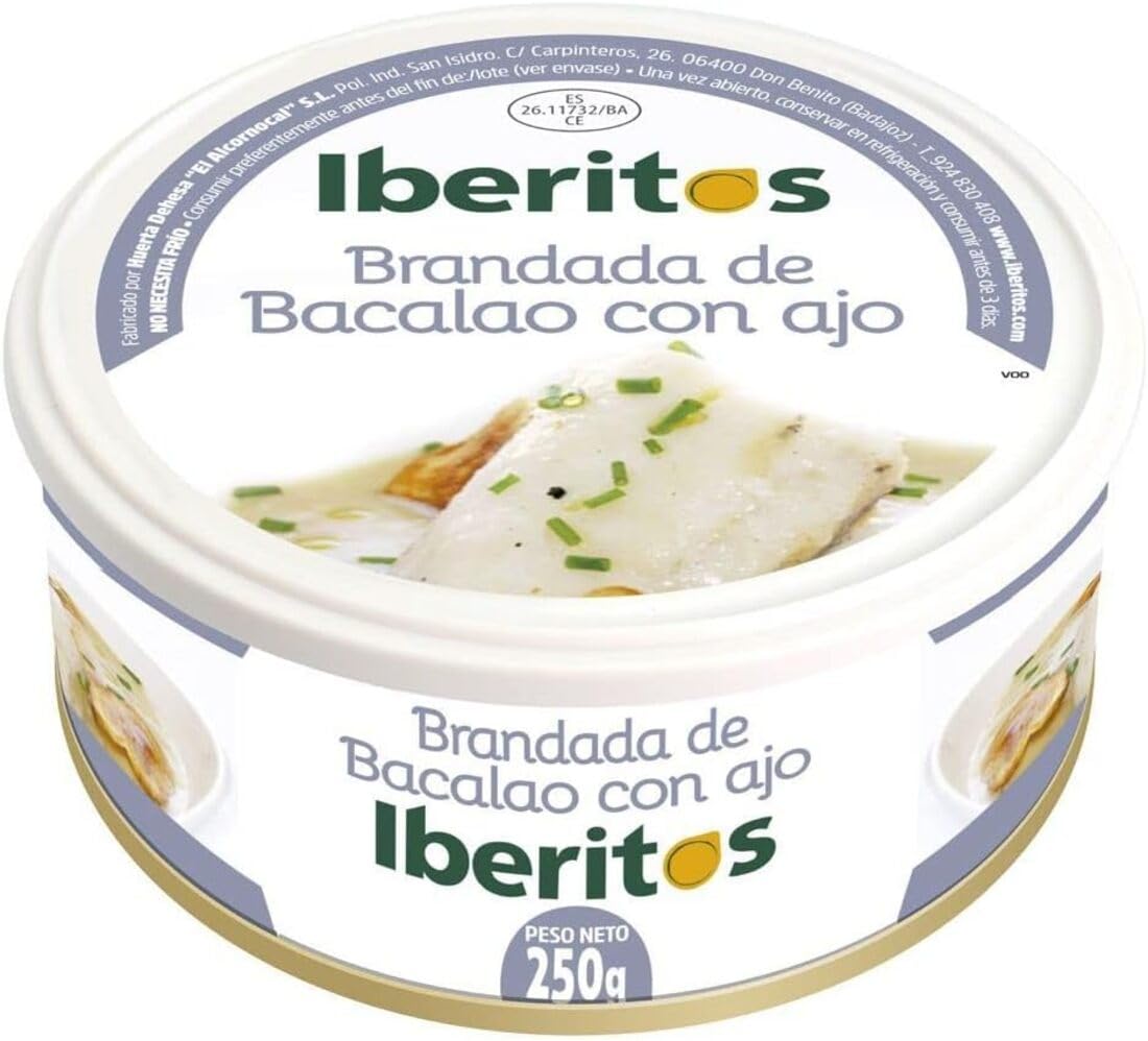 Brandada de Bacalao con Ajo Iberitos 250g – Crema Gourmet Lista para Consumir Untable Suave y Cremosa | Ideal para Aperitivos, Tostas y Recetas (PACK 2)