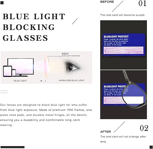 Miniatura 7 de FONHCOO - Lentes con bloqueo de luz azul para mujeres y hombres, TR90, modernos, redondos, transparentes, anti luz azul, antifatiga ocular y