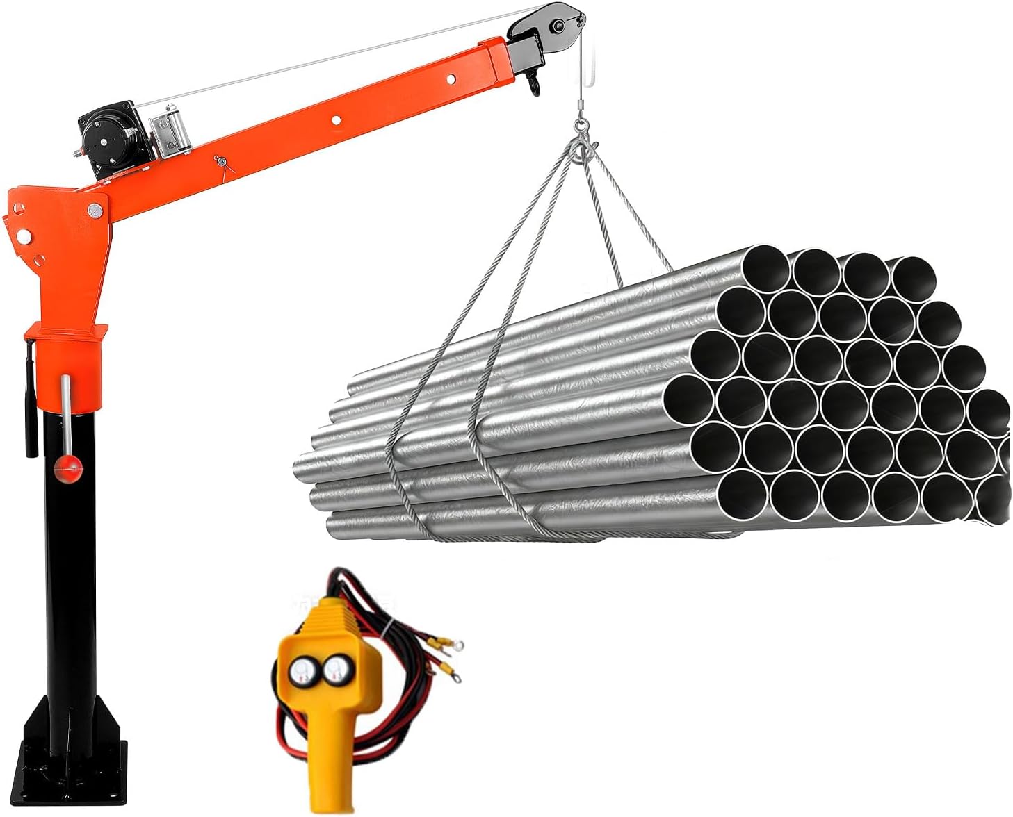 Alloy Steel Electric Truck Crane, 2000 LBS Truck Bed Crane with 4000 LBS Electric Winch, 9.2L x 9.2W x 45.6 H, 360° Swivel Truck Bed Hoist for Construction Sites, Factory workshops, Home