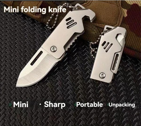 Image of CEPLO Multipurpose Pocket Knife with Bottle Opener, Stainless Steel, Mini Folding Box Cutter, Foldable Keychain, for Vegetables and Fruits