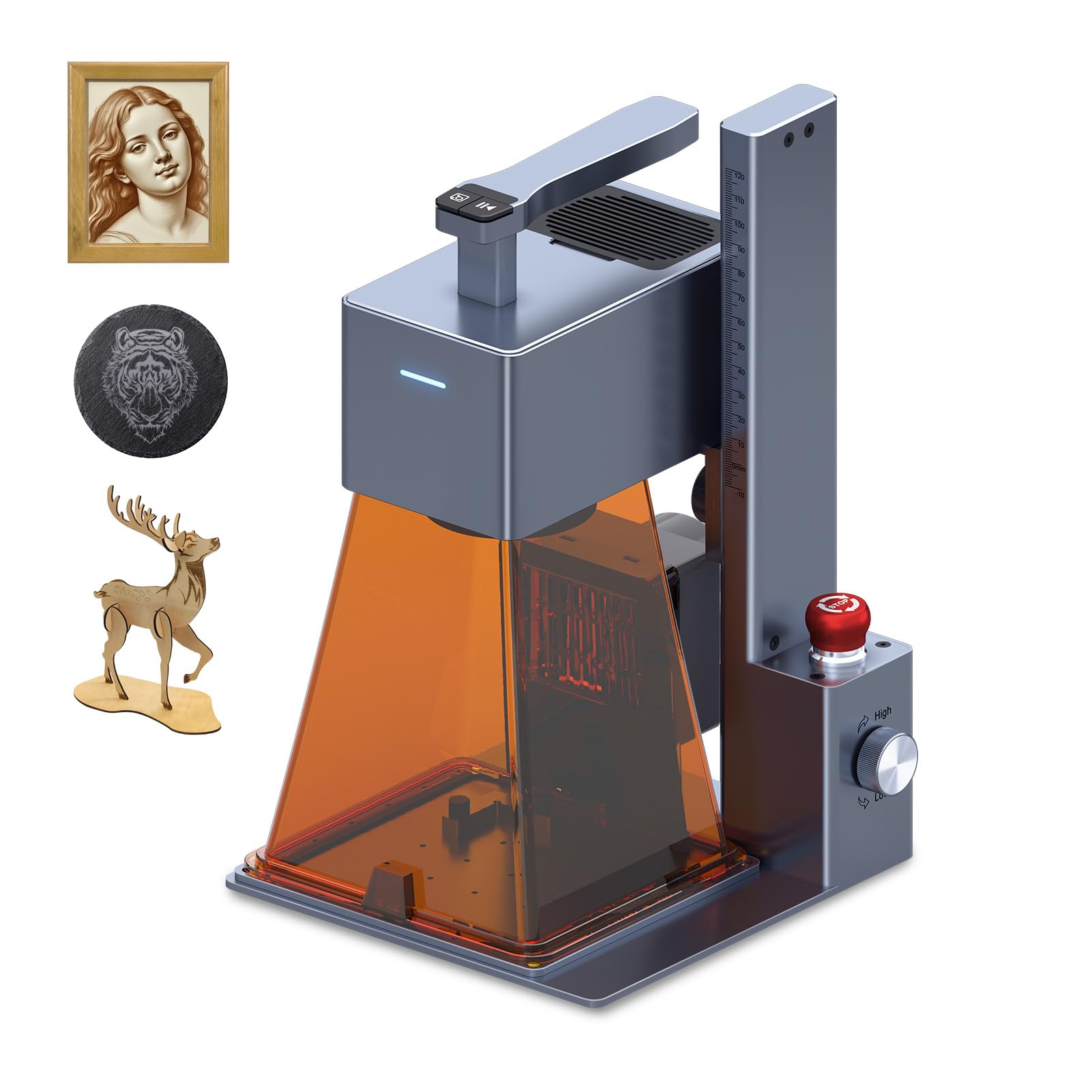 Máquina de grabado láser Raymoto R1 PRO de 20 W, grabadora láser compacta y portátil,resolución de alta precisión de 0,08 mm,velocidad de grabado de 120000 mm/min.Capaz de grabar madera contrachapada
