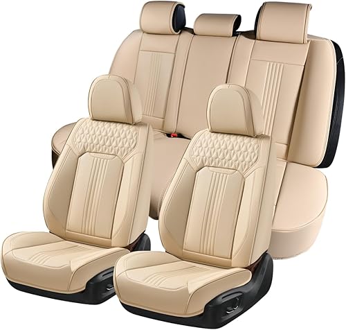 Coverado Fundas de asiento, juego completo de fundas de asiento de automóvil, funda de asiento de automóvil beige, fundas de asiento delantero y