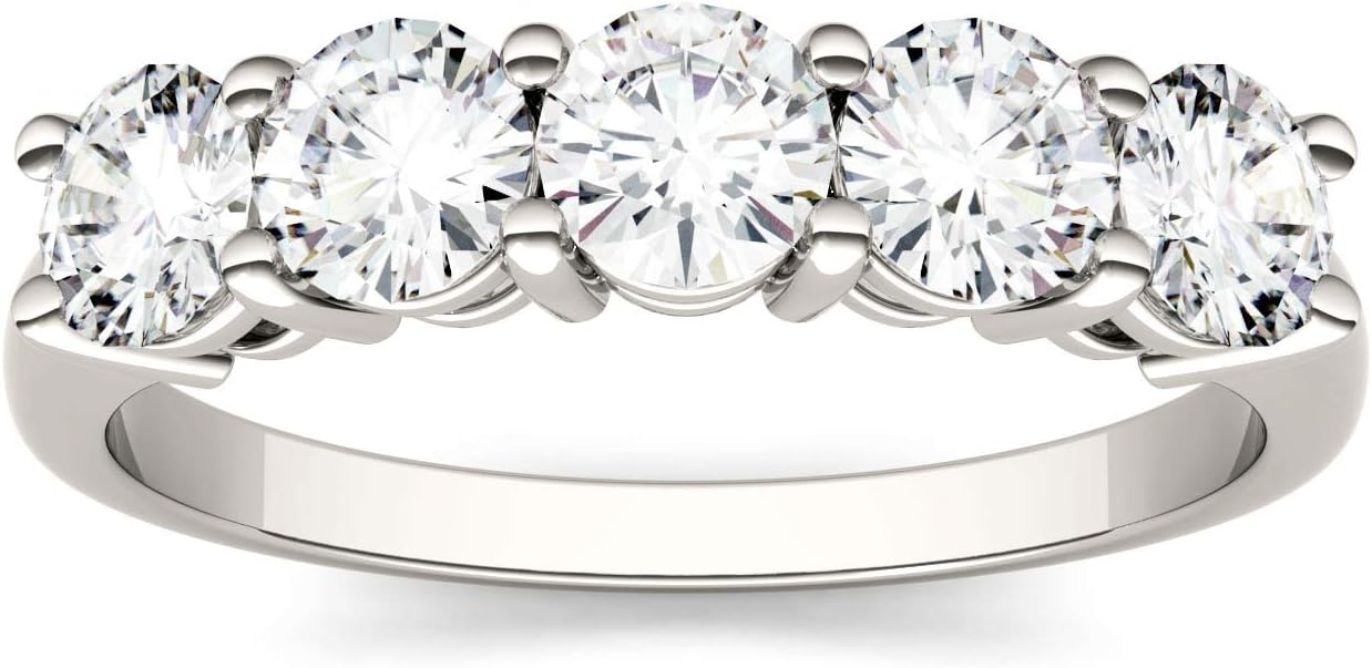 Charles & Colvard Created Moissanite 4mm Round Cut Wedding Band for Women | 1.15 cttw DEW | Lab Grown | Solid 14K White Gold with Rhodium